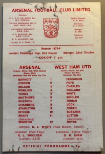 1973/74 Arsenal Reserves v West Ham United London FA Challenge Cup 2nd Round for sale on Ebay