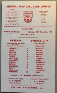 1973/74 Arsennal Reserves v Bristol City Football Combination at Highbury for sale on Ebay