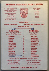 1973/74 Arsenal Reserves v Chelsea Football Combination at Highbury for sale on Ebay