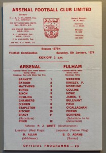 1973/74 Arsenal Reserves v Fulham Football Combination at Highbury for sale on Ebay