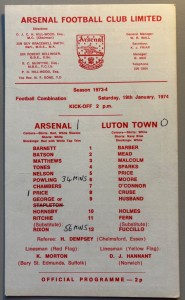 1973/74 Arsenal Reserves v Luton Town Football Combination at Highbury for sale on Ebay