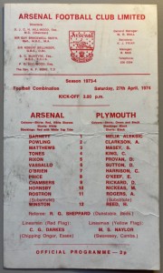 1973/74 Arsenal Reserves v Plymouth Football Combination at Highbury for sale on Ebay
