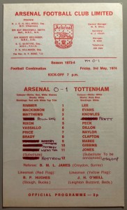 1973/74 Arsenal Reserves v Tottenham Hotspur Football Combination at Highbury for sale on Ebay