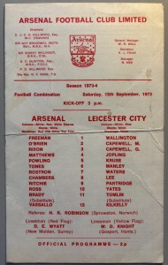 1973/74 Arsenal Reserves v Leicester City Football Combination at Highbury for sale on Ebay