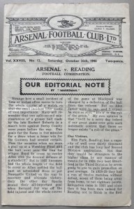 1946/47 Arsenal Reserves v Reading Football Combination at Highbury for sale on Ebay
