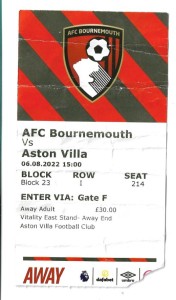 AFC Bournemouth v Aston Villa 2022/23 TICKET for sale on Ebay