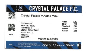 Crystal Palace v Aston Villa 2022/23 TICKET for sale on Ebay