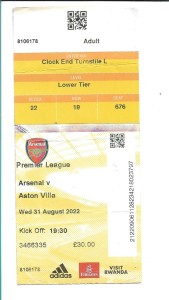 Arsenal v Aston Villa 2022/23 TICKET for sale on Ebay