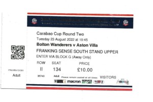 Bolton Wanderers v Aston Villa 2022/23 League Cup TICKET for sale on Ebay