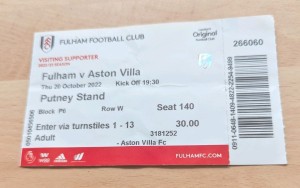 Fulham v Aston Villa 2022/23 TICKET for sale on Ebay