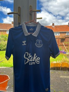 Hummel Everton Home Football Shirt Blue Adults Size M Short Sleeve for sale on Ebay