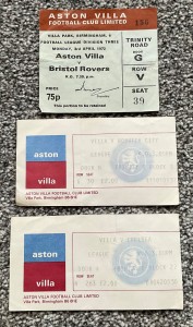 3 Aston Villa Home tickets from the 1970's  for sale on Ebay