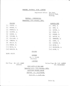 Reading Reserves v Norwich City Reserves 1976/77- Single sheet for sale on Ebay