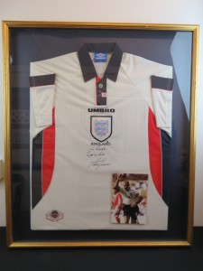 Framed Alan Shearer Signed 1998 England Shirt Autographed for sale on Ebay