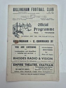 1948/49 Gillingham V Eastern Command XI - September 25th 1948 - Friendly for sale on Ebay