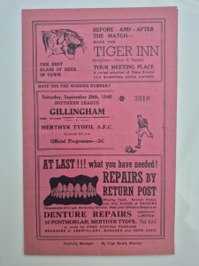 1946/47 - Merthyr Tydfil A.F.C. v Gillingham  - 28th September - Southern League for sale on Ebay
