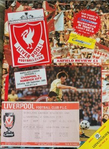 Liverpool v Norwich Football Programme 1989 with match ticket for sale on Ebay