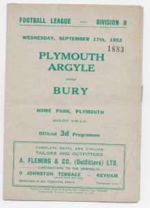 1952/53 Division 2 - PLYMOUTH ARGYLE v. BURY for sale on Ebay