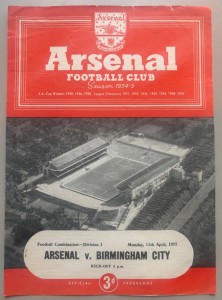 1954/55 Arsenal Reserves v Birmingham City Football Combination at Highbury for sale on Ebay
