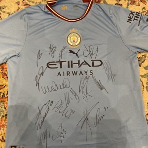 Manchester City Treble Shirt signed by Players and Manager and Club COA 07501 for sale on Ebay