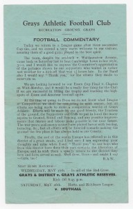 1944/45 Herts & Middlsex League - GRAYS ATHLETIC v. WEALDSTONE (single sheet) for sale on Ebay