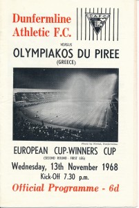 Dunfermline Athletic v Olympiakos Greece (Cup Winners Cup) 1968/1969 for sale on Ebay