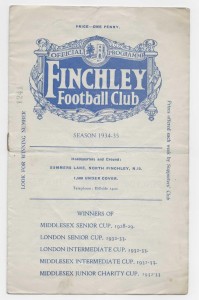 1934/35 FA Cup 3rd Qualifying Round - FINCHLEY v. ENFIELD for sale on Ebay
