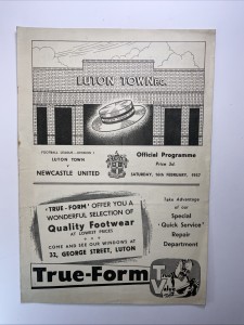 Luton Town v Newcastle United;  16th February 1957 for sale on Ebay