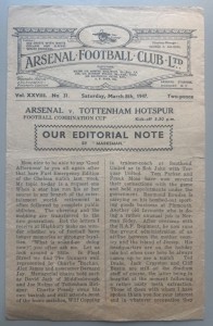 1946/47 Arsenal Reserves v Tottenham Hotspur Football Combination Cup @ Highbury for sale on Ebay