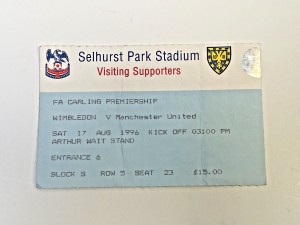 Wimbledon v Manchester United 1996 Ticket Stub | Selhurst Park | Beckham Goal for sale on Ebay