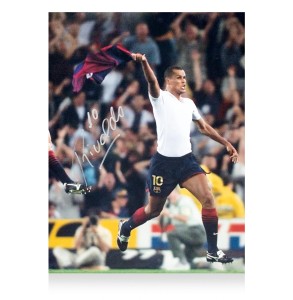 Rivaldo Signed Barcelona Photo: Overhead Kick vs Valencia (eBay Live 20/8) for sale on Ebay