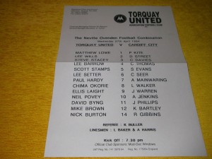 Torquay United v Cardiff City  27/4/94  Neville Ovenden Combination League. for sale on Ebay