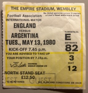 1980 Ticket England v Argentina friendly international at Wembley w/ Maradona for sale on Ebay
