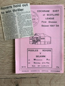 27 FEB 1988 PEEBLES ROVERS v SELKIRK, INC NEWSPAPER REPORT for sale on Ebay