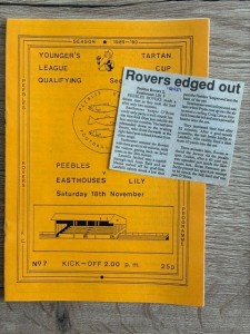 18 NOV 1989 PEEBLES ROVERS v EASTHOUSES LILY, EAST OF SCOT LEAGUE CUP INC REPORT for sale on Ebay