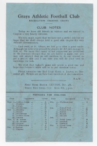 1943/44 Herts & Middlsex League - GRAYS ATHLETIC v. CLAPTON (single sheet) for sale on Ebay