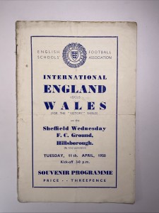England v Wales;  Schools International,  11th April 1950 @Sheffield Wednesday  for sale on Ebay