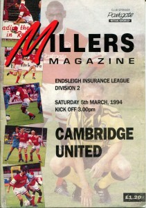 Rotherham United v Cambridge United 05/03/94 Division 2 for sale on Ebay