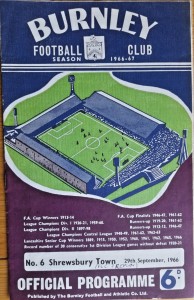 Burnley v Shrewsbury Town  FL CUP 2nd Round REPLAY + TEAM INSERT  -   1966/67 for sale on Ebay