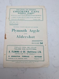 Plymouth Argyle V Aldershot 8.9. 1951 - Division 3 South for sale on Ebay