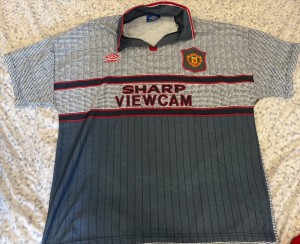 Original Umbro Manchester United Shirt. Rare 2XL Grey Away 1995/96 Sharp for sale on Ebay