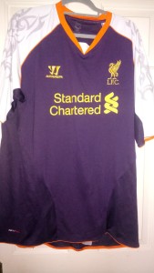 LIVERPOOL FOOTBALL SHIRT WARRIOR STANDARD CHARTERED AWAY BLACK ORANGE TRIM 3XL for sale on Ebay