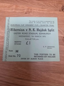 TICKET HIBERNIAN v HADJUK SPLIT March 1973 EUROPEAN CUP WINNERS CUP NORTH STAND for sale on Ebay