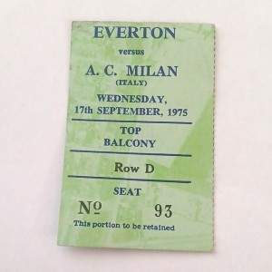 Everton vs A.C. Milan European Cup Ticket Stub Walton Lane 17 Sept 1975 for sale on Ebay