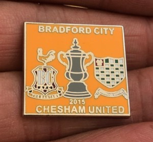 RARE BRADFORD CITY v CHESHAM UNITED FA CUP 2015 MATCH ENAMEL PIN BADGE for sale on Ebay