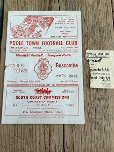 20 October 1954 Poole Town v Bournemouth Friendly + Ticket for sale on Ebay