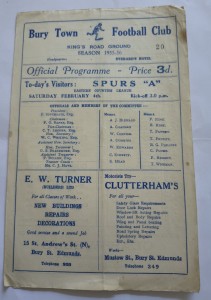 Bury Town v Tottenham Hotspur 'A'. Rare Programme Eastern Counties Lge 1955/1956 for sale on Ebay