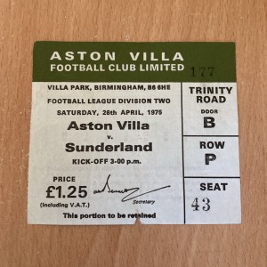 Ticket: 1974/5 Div 2. Aston Villa v Sunderland for sale on Ebay