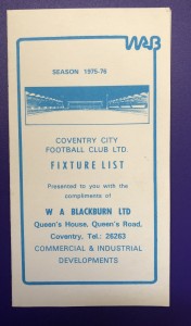 Coventry City Fixture Card 1975/76 for sale on Ebay