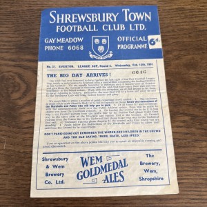 Shrewsbury Town V Everton League Cup  1960-1961 for sale on Ebay